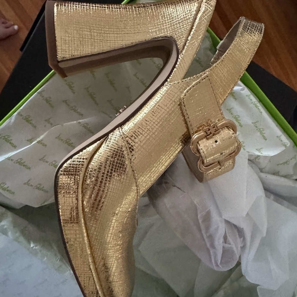 Sam Edelman Gold Textured Heels with Buckle
